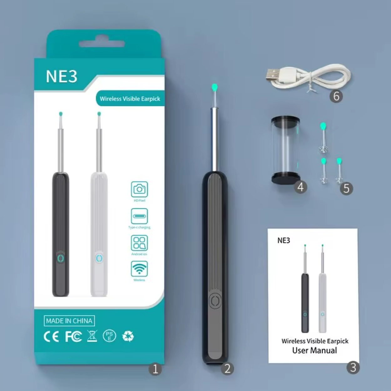 Otoscopio Ricaricabile con Schermo LED per Pulizia Precisa delle Orecchie
