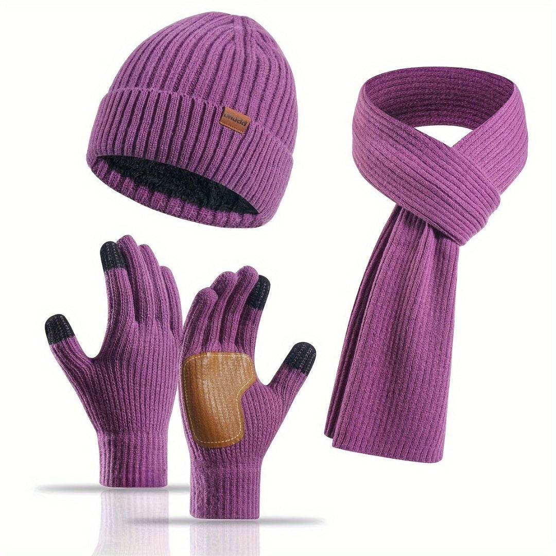 Set invernale lavorato a maglia 3 pezzi caldo e confortevole