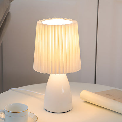 Lampada da Tavolo Elegante in Tessuto con Base in Vetro e Presa USB
