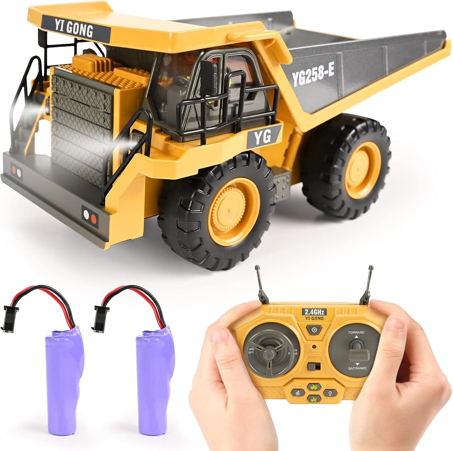 Excavatrice Jouet RC 6 Roues avec Pelle Métal et Effets Sonores - Santeova