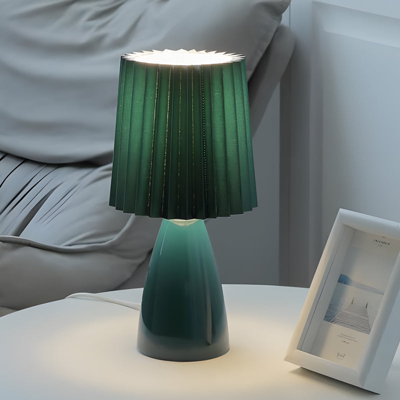 Lampada da Tavolo Elegante in Tessuto con Base in Vetro e Presa USB