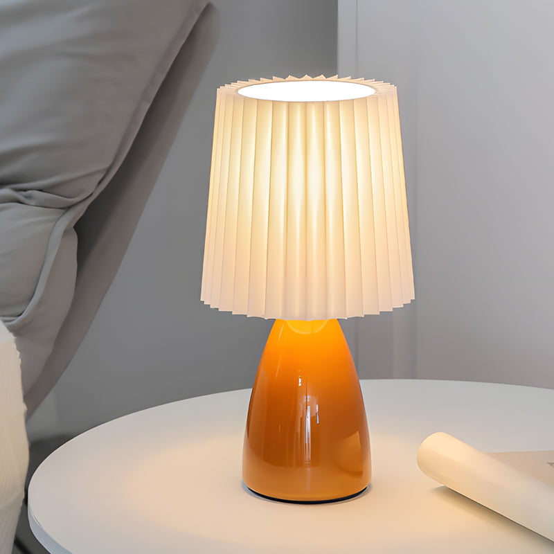 Lampada da Tavolo Elegante in Tessuto con Base in Vetro e Presa USB