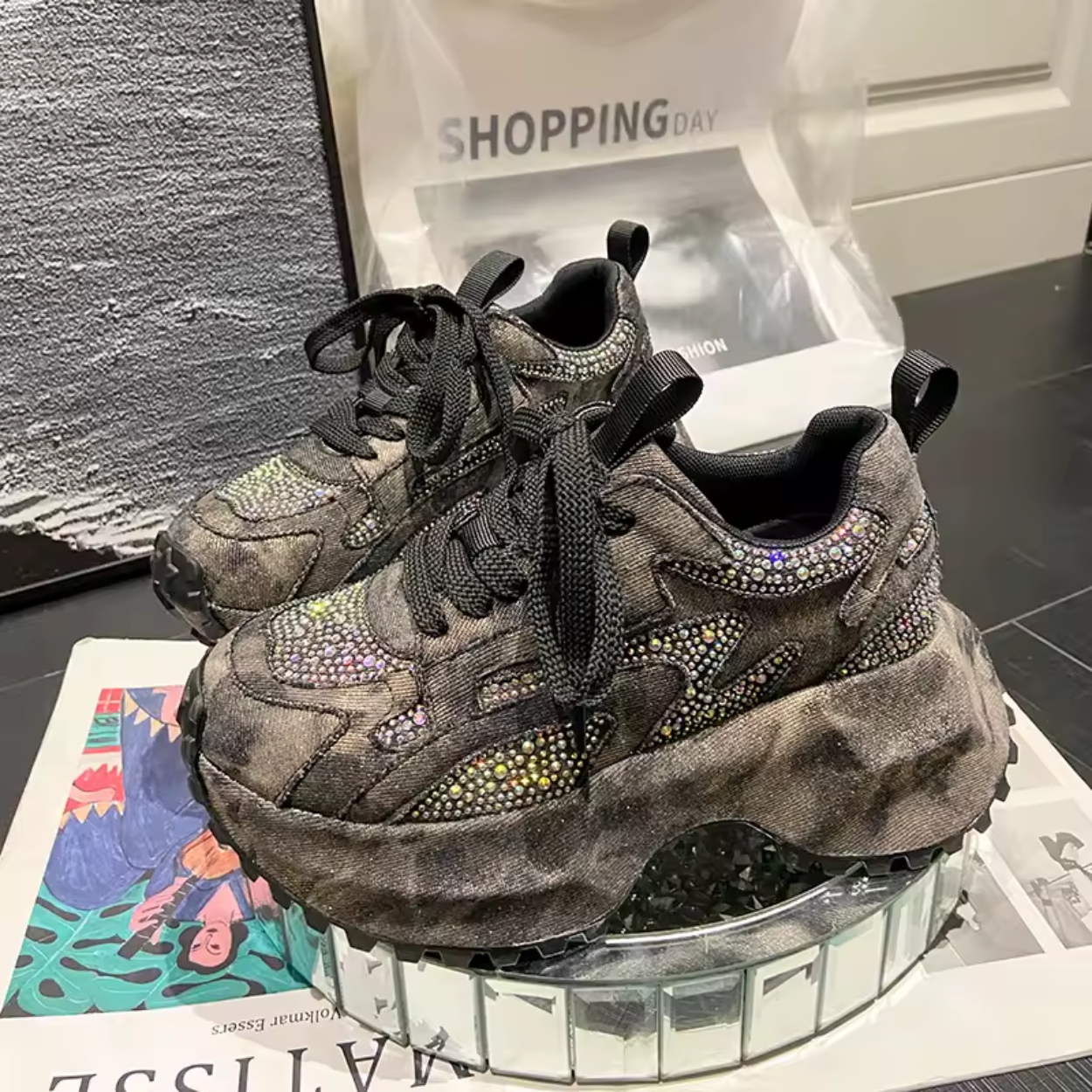 Sneakers Donna Chunky con Paillettes Glamour