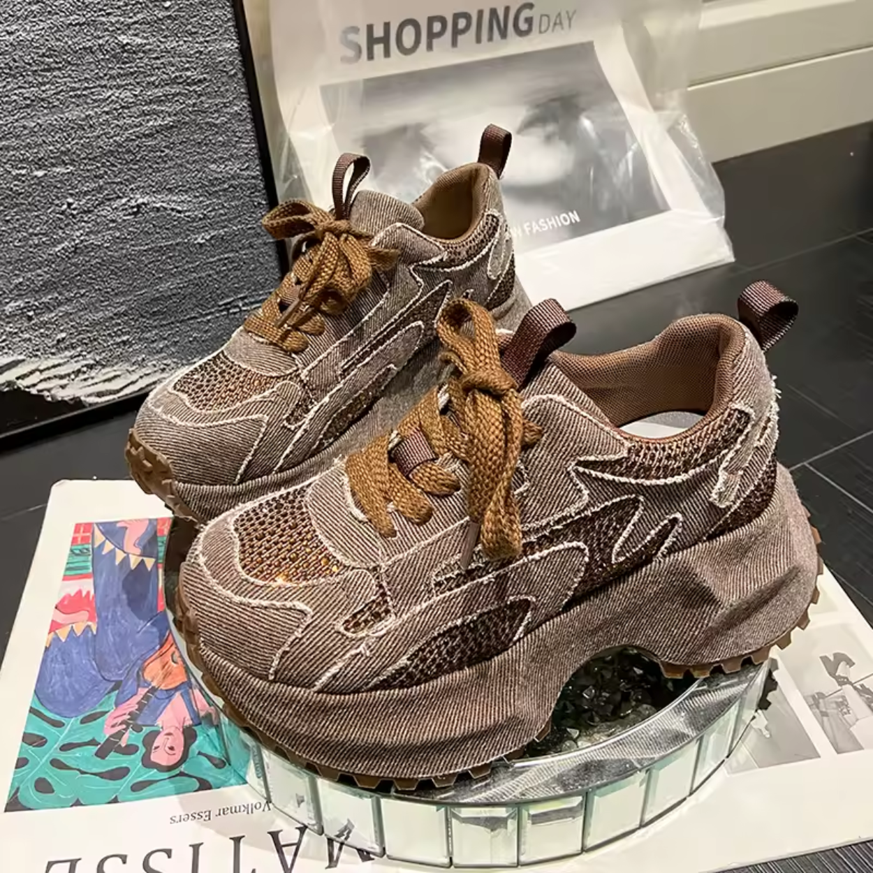 Sneakers Donna Chunky con Paillettes Glamour