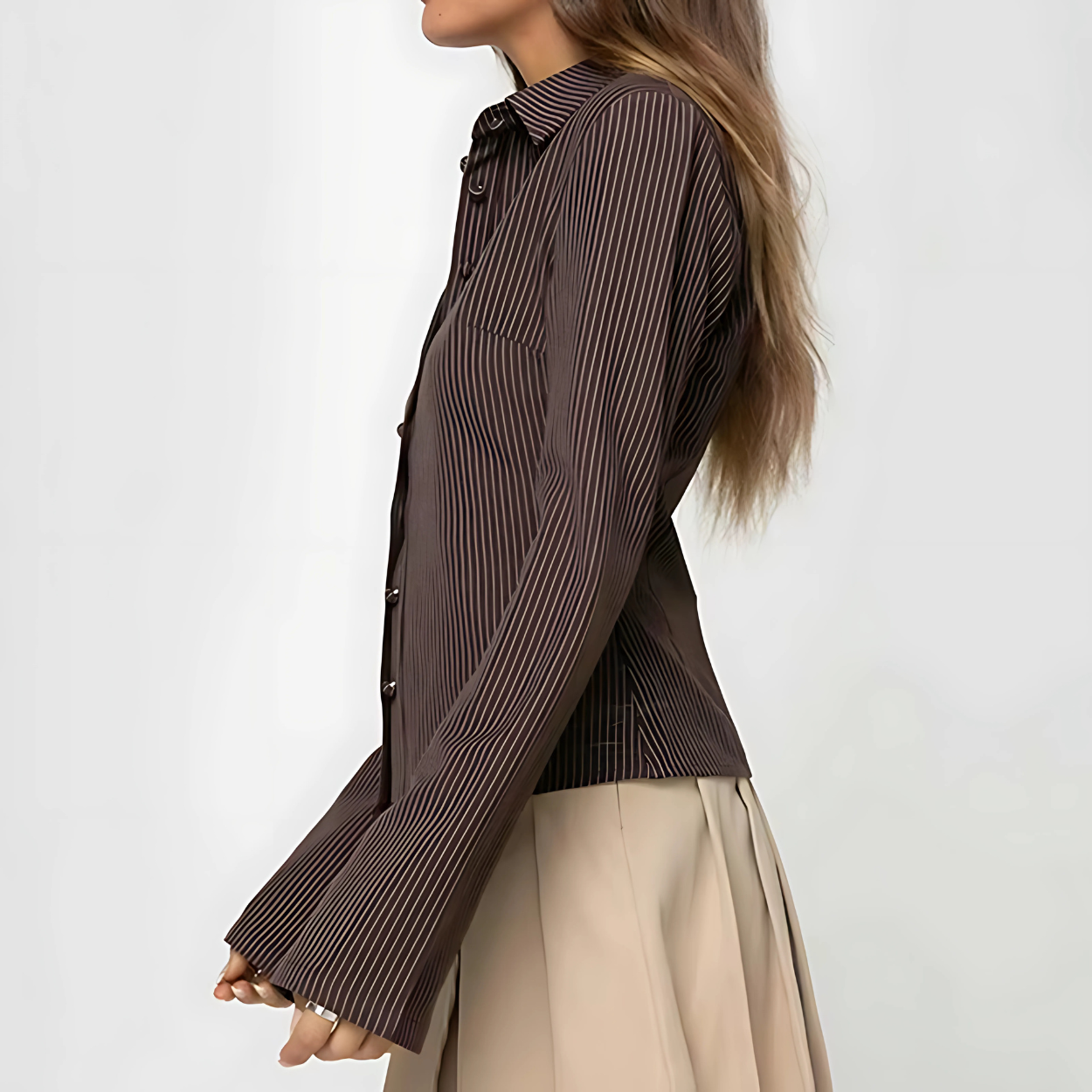 Camicia a Righe Marrone Elegante da Donna