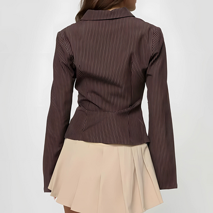 Camicia a Righe Marrone Elegante da Donna