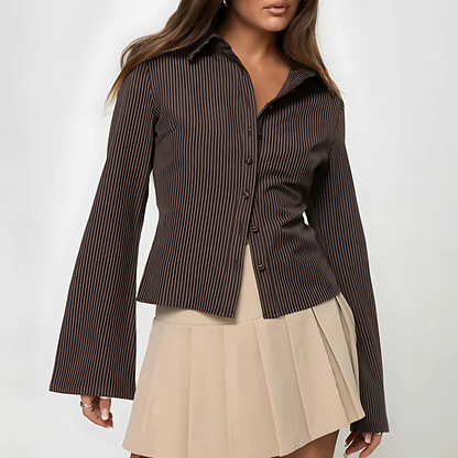 Camicia a Righe Marrone Elegante da Donna