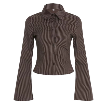 Camicia a Righe Marrone Elegante da Donna