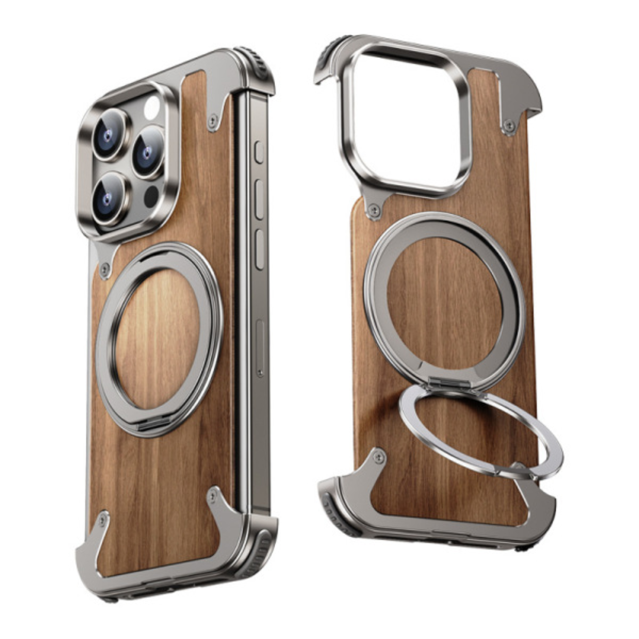 Custodia iPhone in Legno Naturale con Supporto Rotante