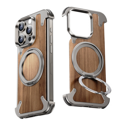 Custodia iPhone in Legno Naturale con Supporto Rotante