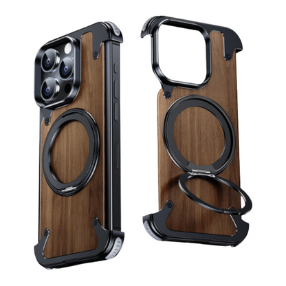 Custodia iPhone in Legno Naturale con Supporto Rotante
