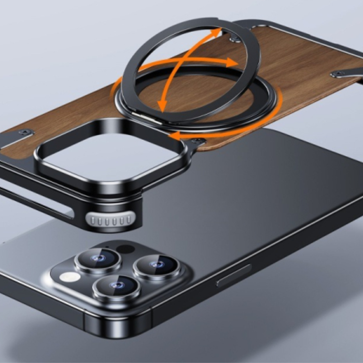 Custodia iPhone in Legno Naturale con Supporto Rotante