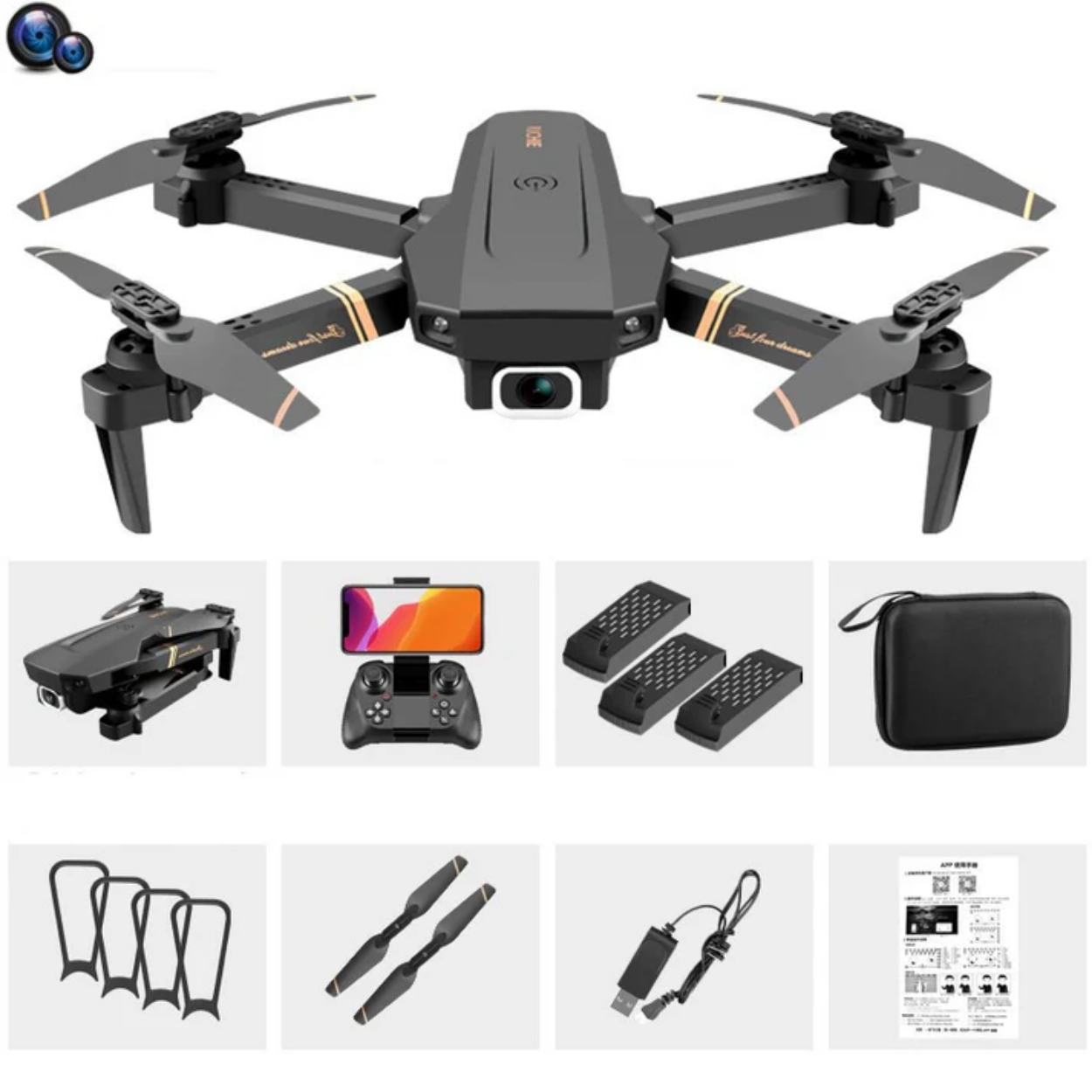 Drone 4K WiFi Doppia Ottica Grandangolare Stabilizzato