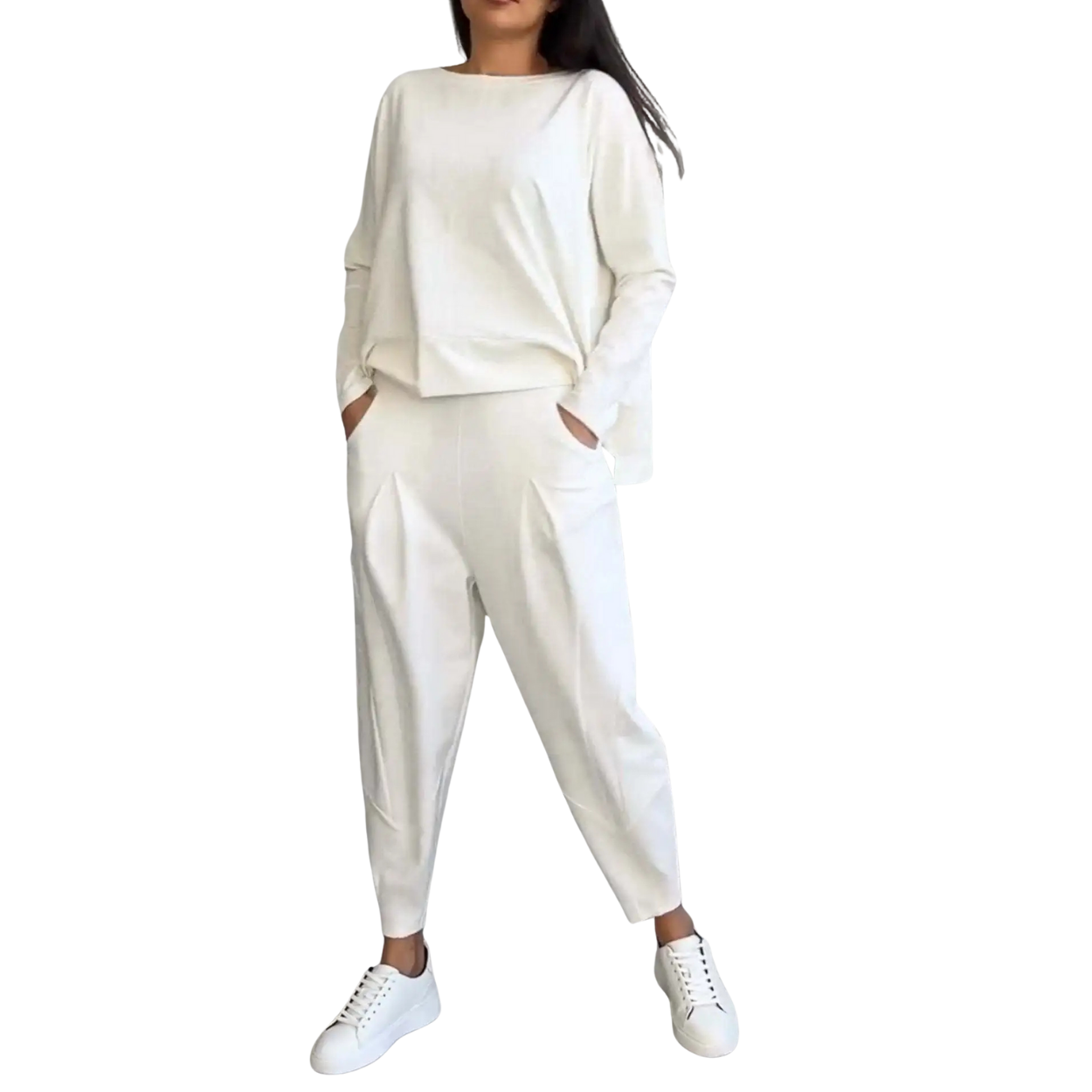 Completo Donna Casual 2 Pezzi Felpa e Pantaloni a Vita Alta