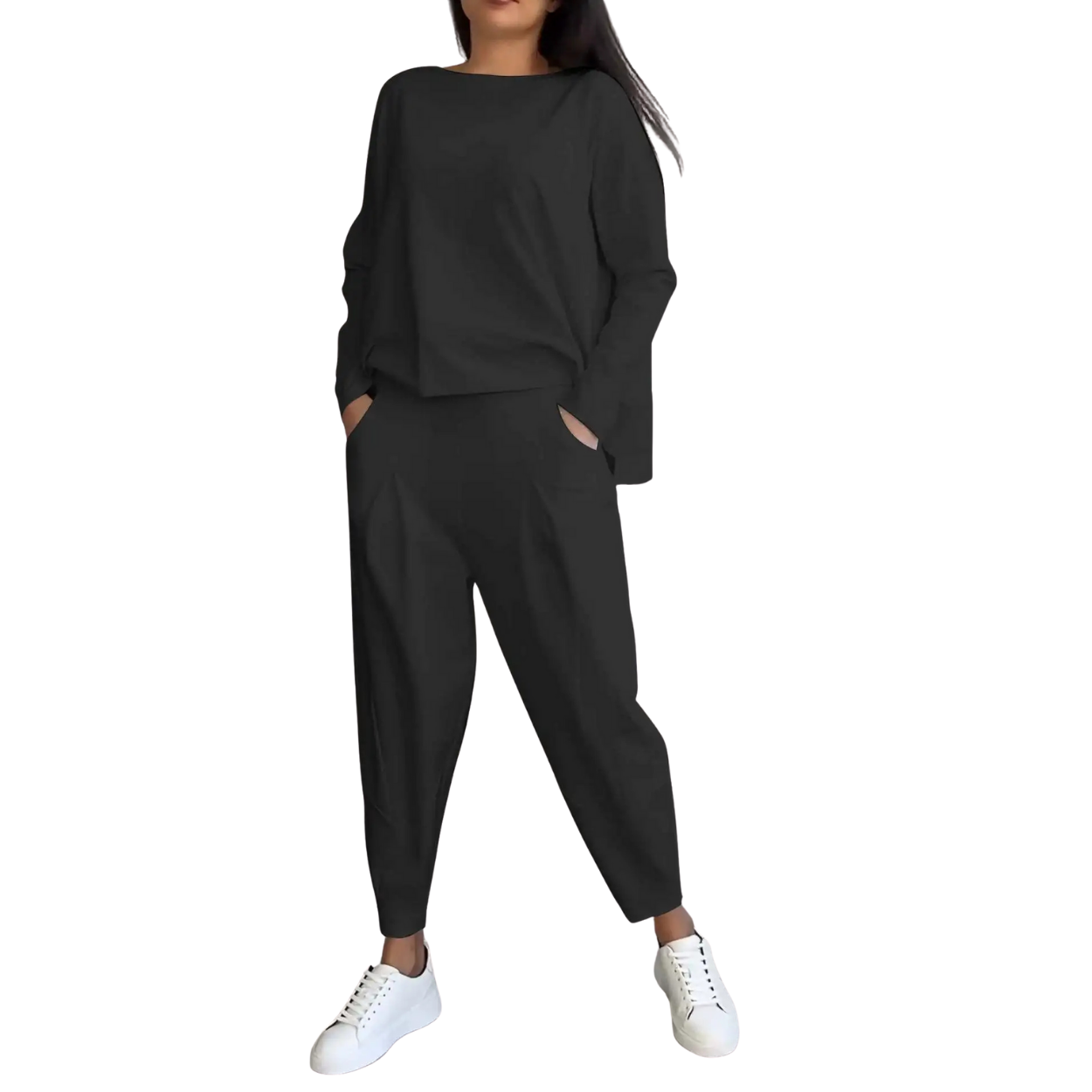 Completo Donna Casual 2 Pezzi Felpa e Pantaloni a Vita Alta