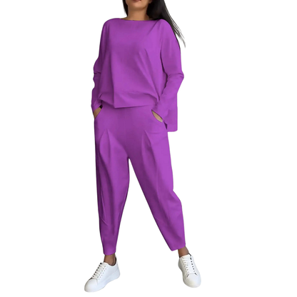 Completo Donna Casual 2 Pezzi Felpa e Pantaloni a Vita Alta