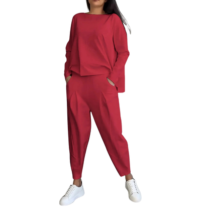 Completo Donna Casual 2 Pezzi Felpa e Pantaloni a Vita Alta