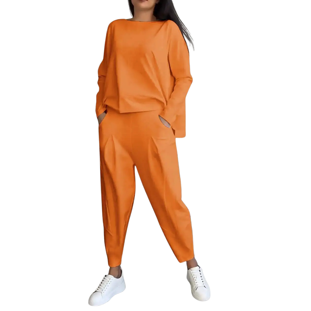 Completo Donna Casual 2 Pezzi Felpa e Pantaloni a Vita Alta