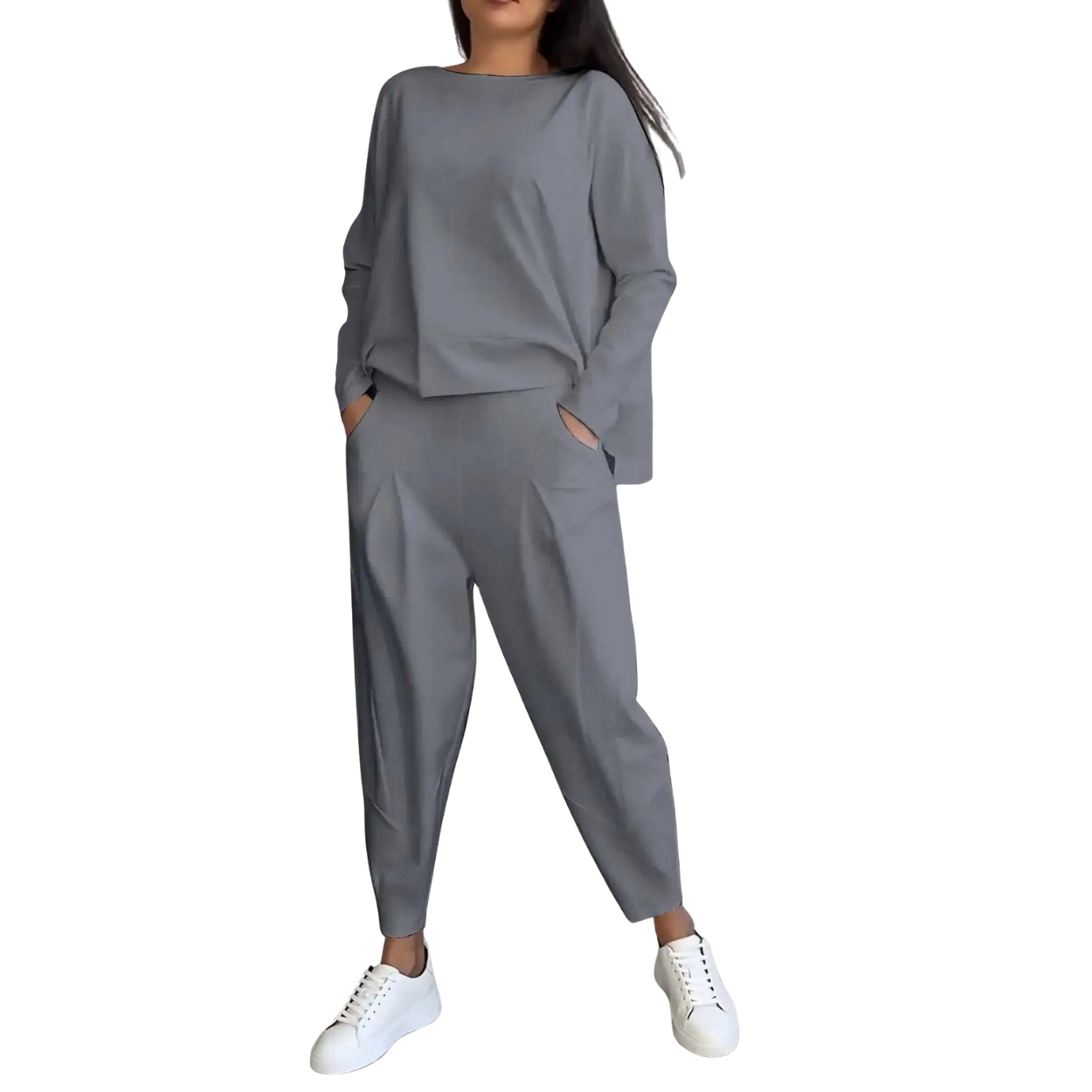 Completo Donna Casual 2 Pezzi Felpa e Pantaloni a Vita Alta
