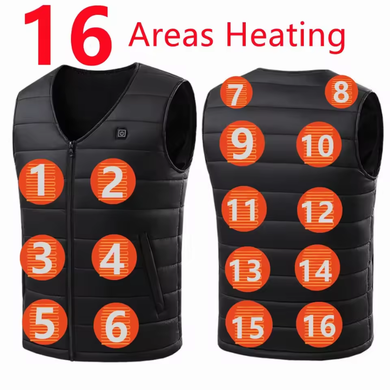 Gilet Riscaldante Elettrico Ricaricabile con 16 Zone di Calore