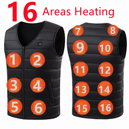Gilet Riscaldante Elettrico Ricaricabile con 16 Zone di Calore