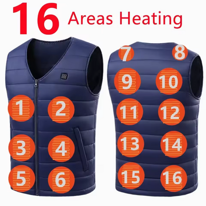 Gilet Riscaldante Elettrico Ricaricabile con 16 Zone di Calore