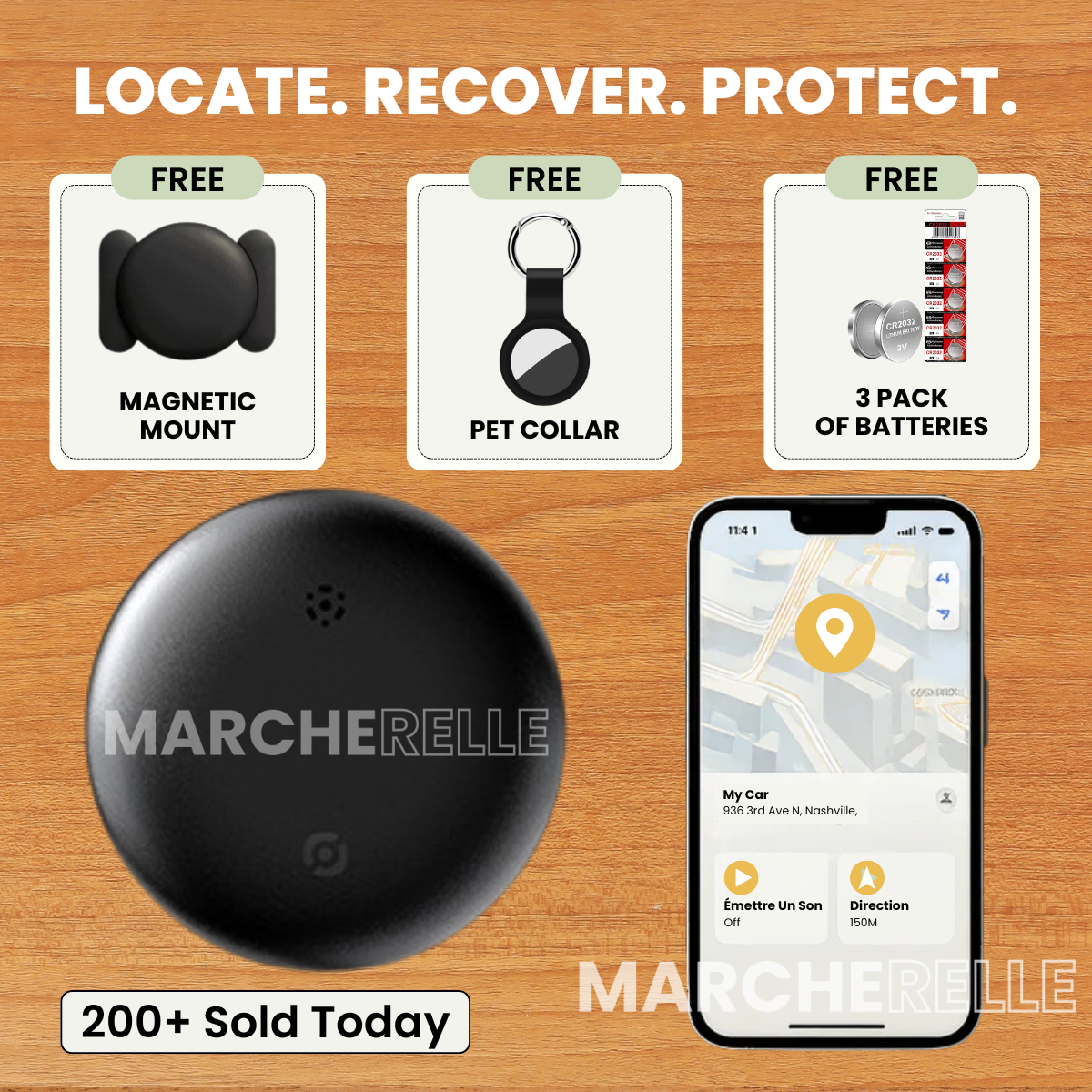 Marcherelle - GPS Tracker No Subscription Required | Works with Android & iOS
