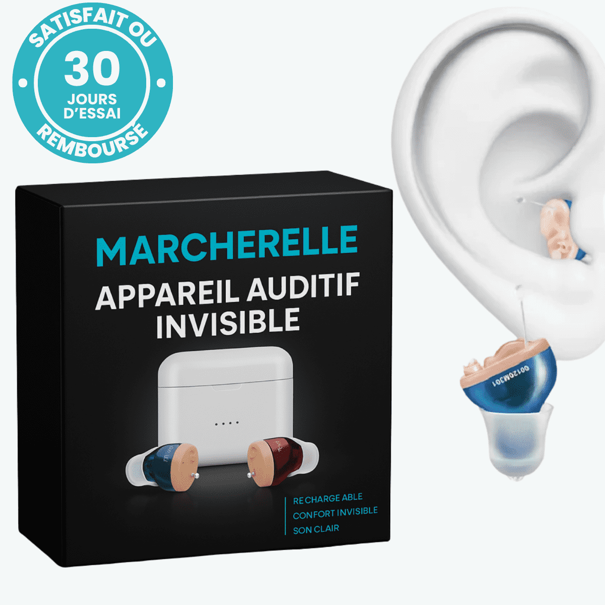 Marcherelle™ – Appareil Auditif Invisible Rechargeable Discret & Haut de Gamme