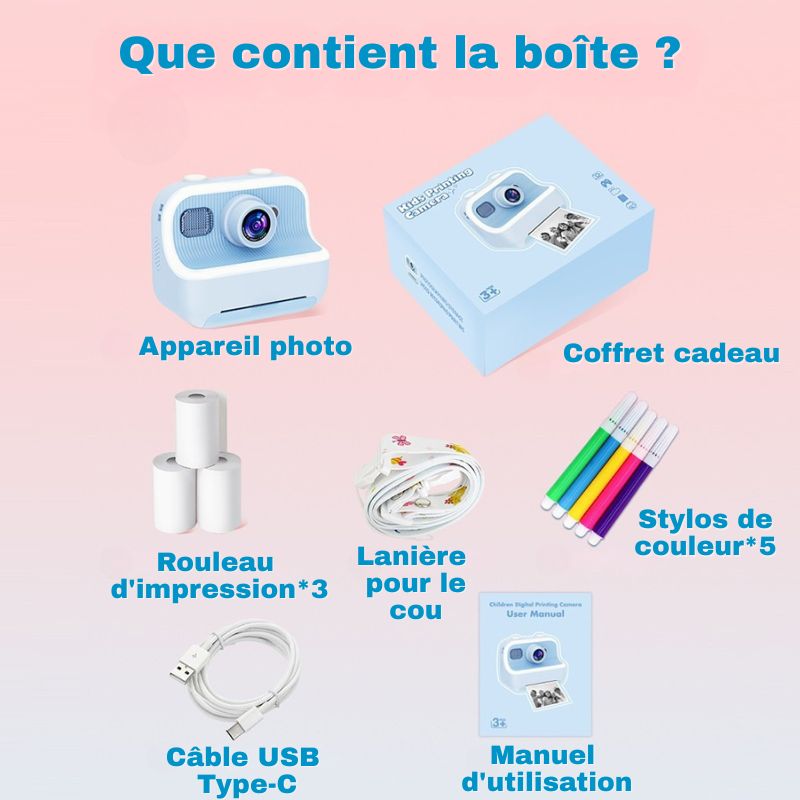 Marcherelle™ – Appareil Photo Enfant Impression Instantanée Sans Encre