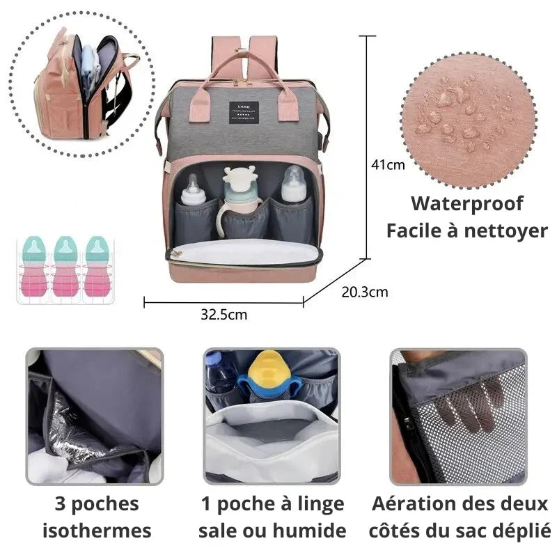 Marcherelle™ – Sac à Langer 3 en 1 avec Lit Bébé Intégré