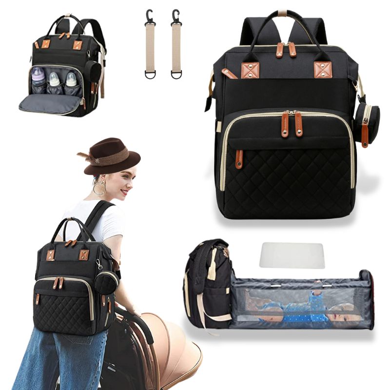 Marcherelle™ – Sac à Langer Sac à Dos 3-en-1 avec Lit Bébé Portable