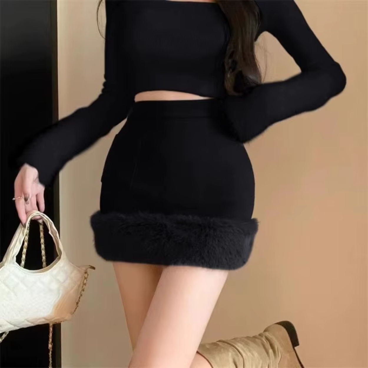 Gonna Invernale in Pelliccia Elegante e Calda