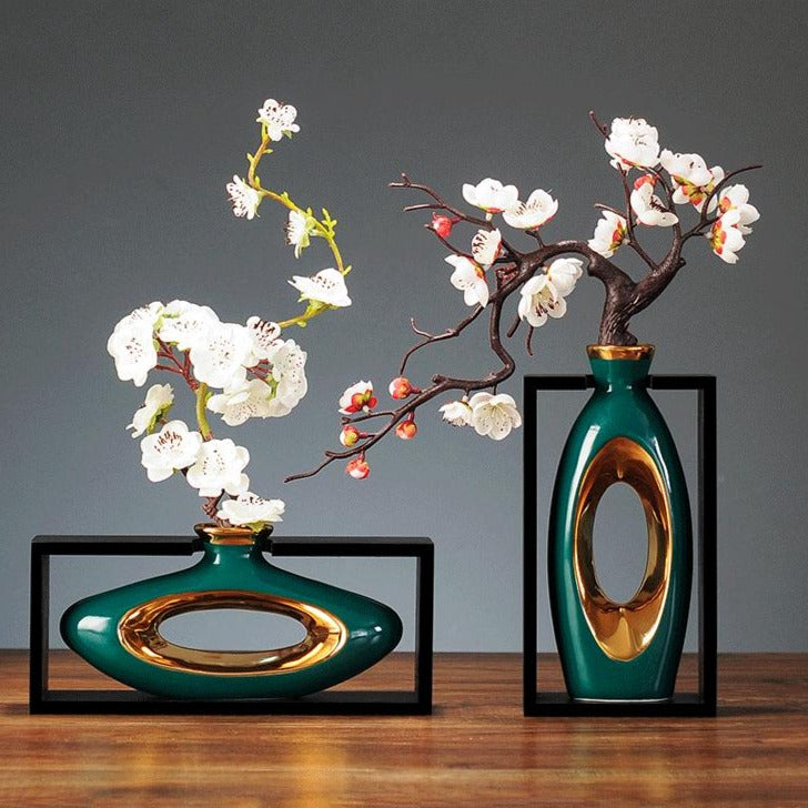 Vaso Decorativo in Ceramica Oro Raffinato per Interni