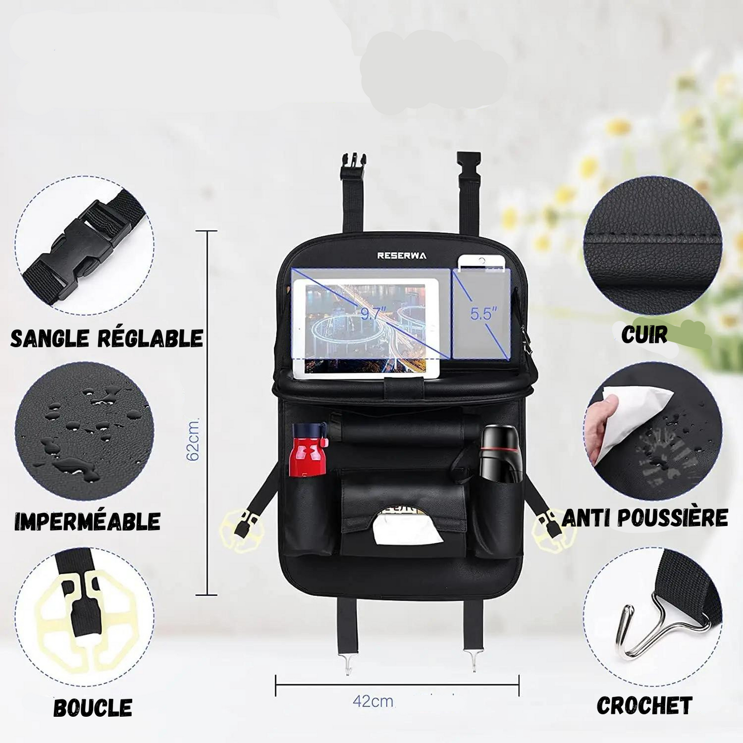 Supporto Seggiolino Auto con Vassoio Pieghevole in Pelle