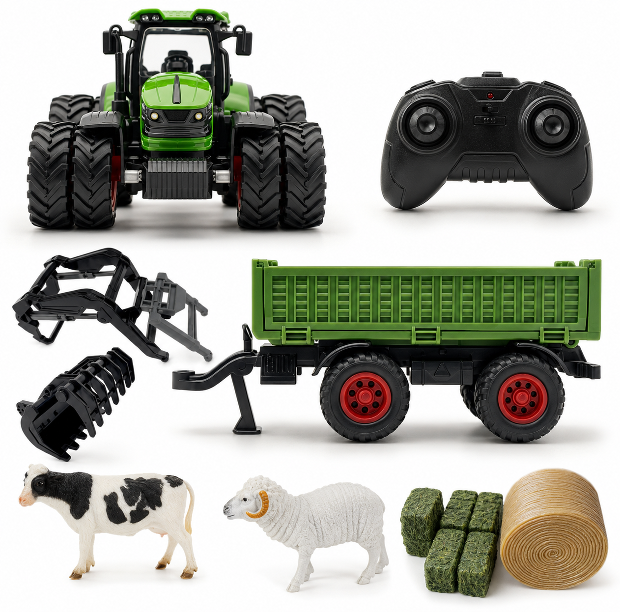 Trattore RC Giocattolo per Bambini con Rimorchio in Metallo