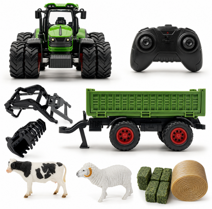 Trattore RC Giocattolo per Bambini con Rimorchio in Metallo