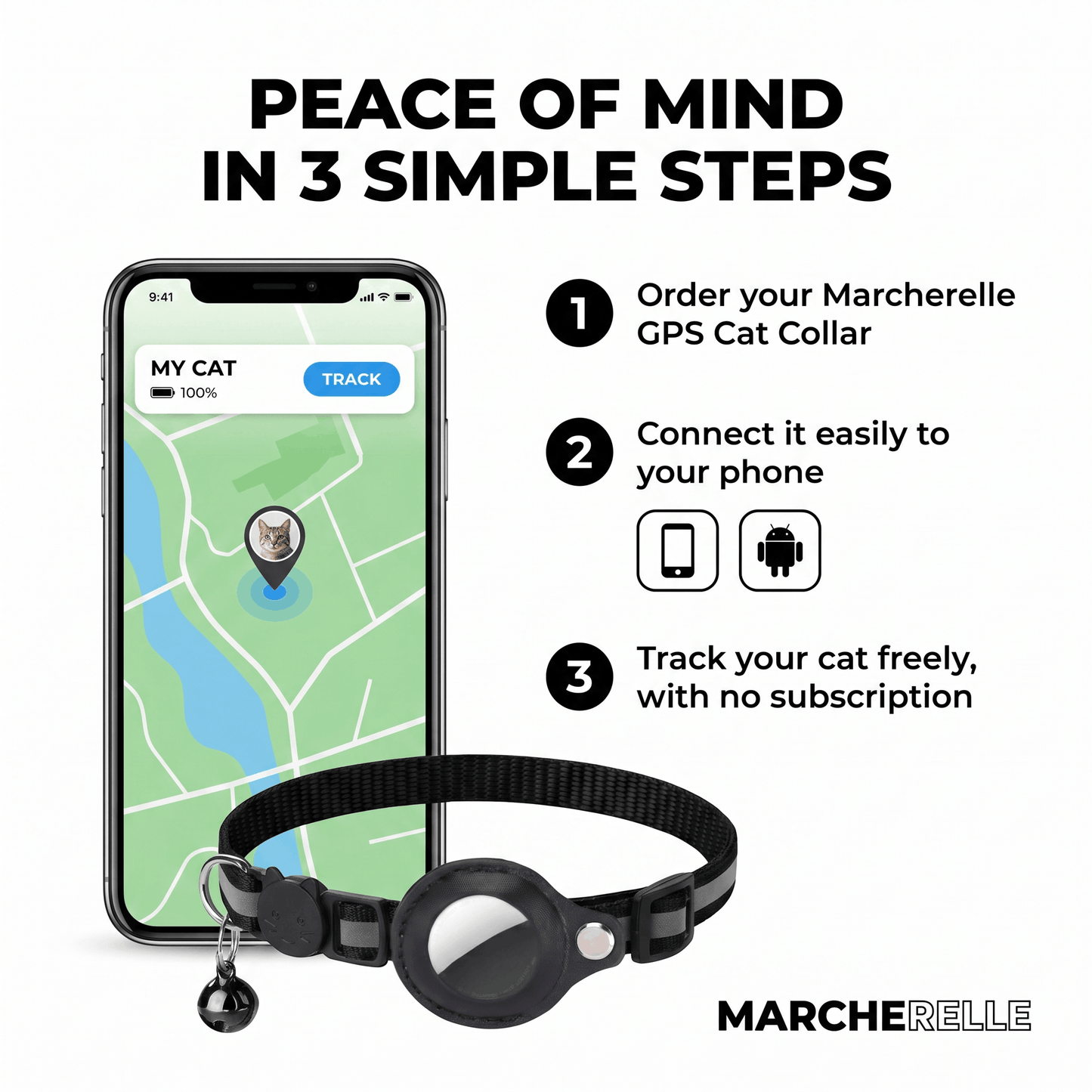 Macherelle™ – Collare GPS per Gatti Senza Abbonamento | Compatibile con iOS e Android