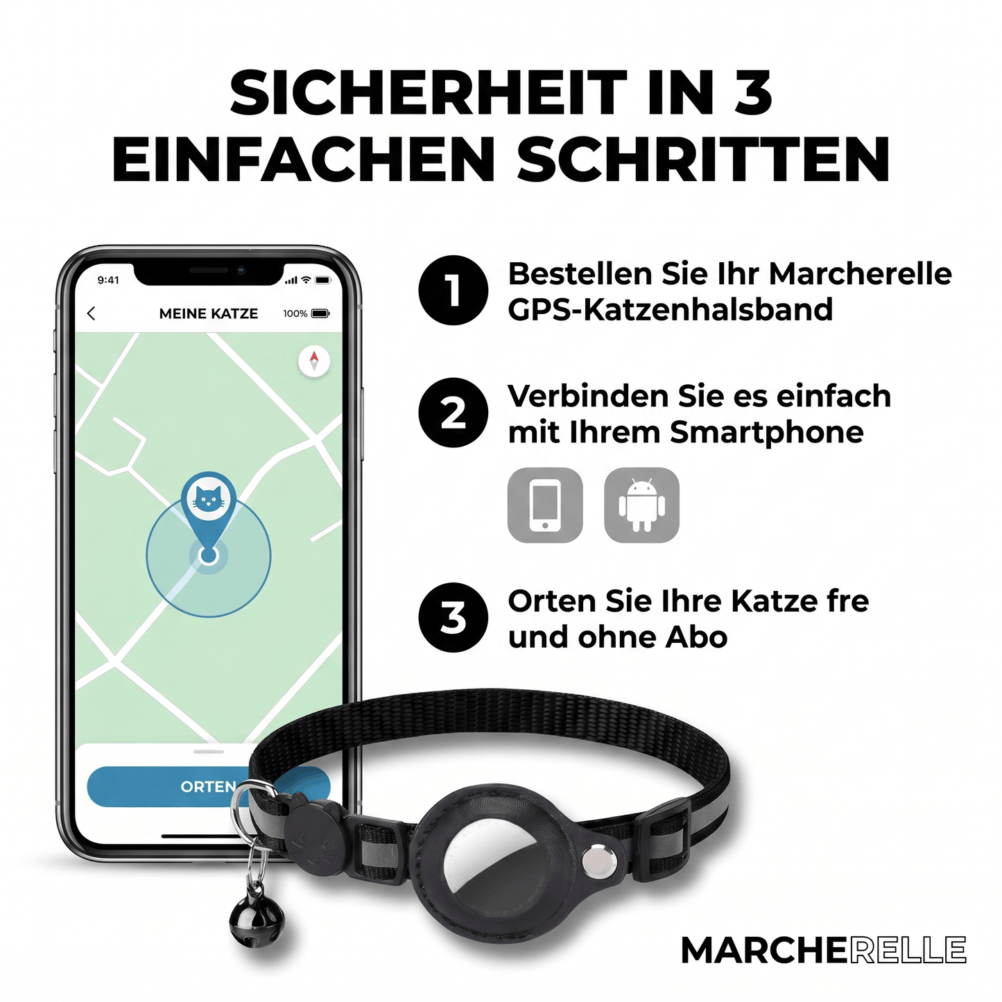 Macherelle™ – Collare GPS per Gatto Senza Abbonamento | Compatibile con iOS e Android