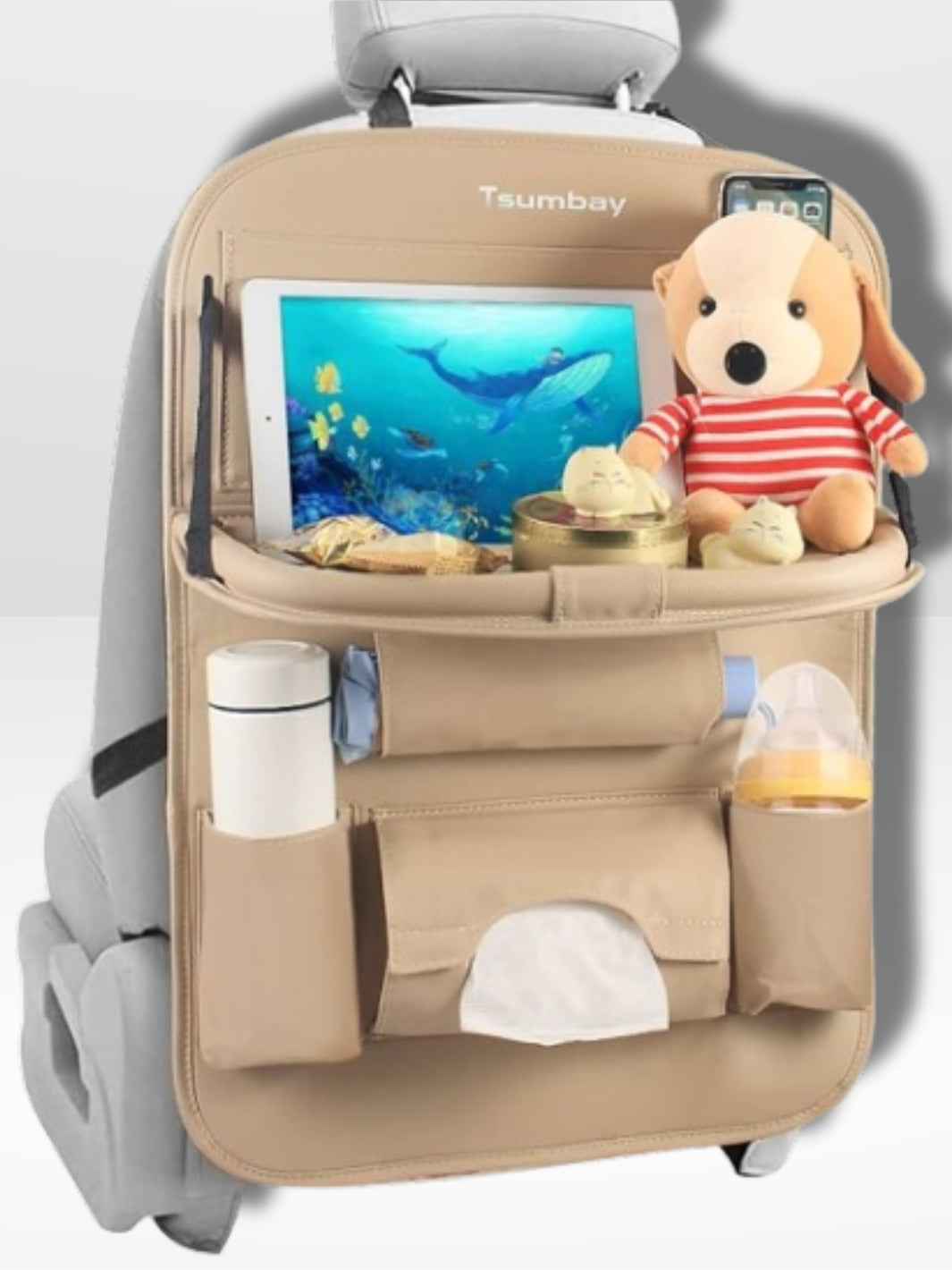 Supporto Seggiolino Auto con Vassoio Pieghevole in Pelle