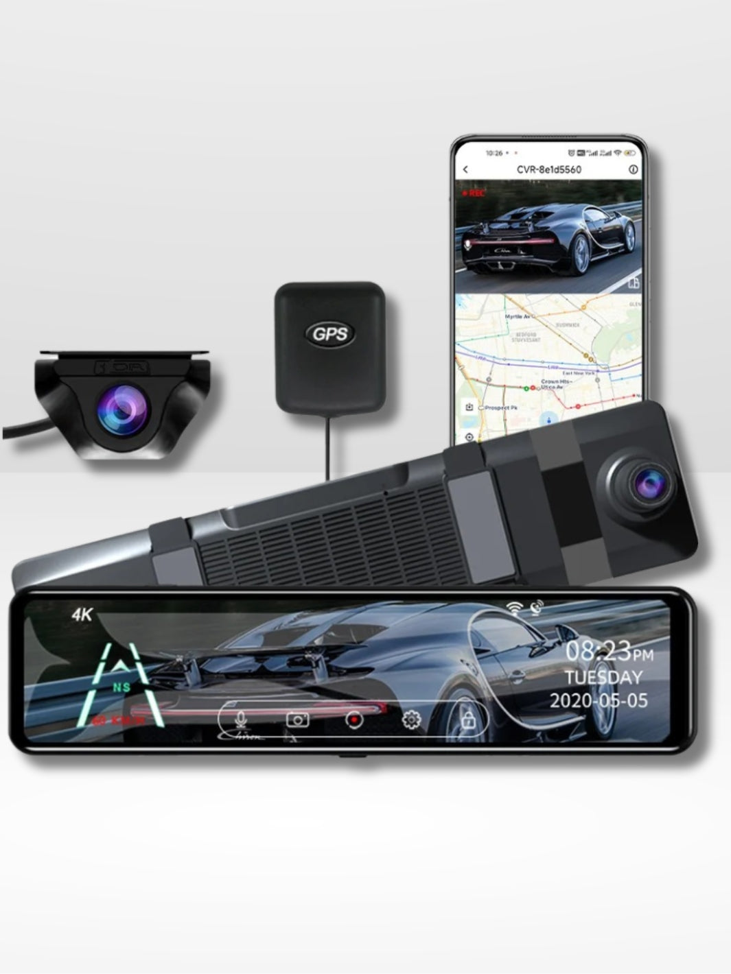 Specchietto Retrovisore con Telecamera 4K Integrata GPS e Registrazione