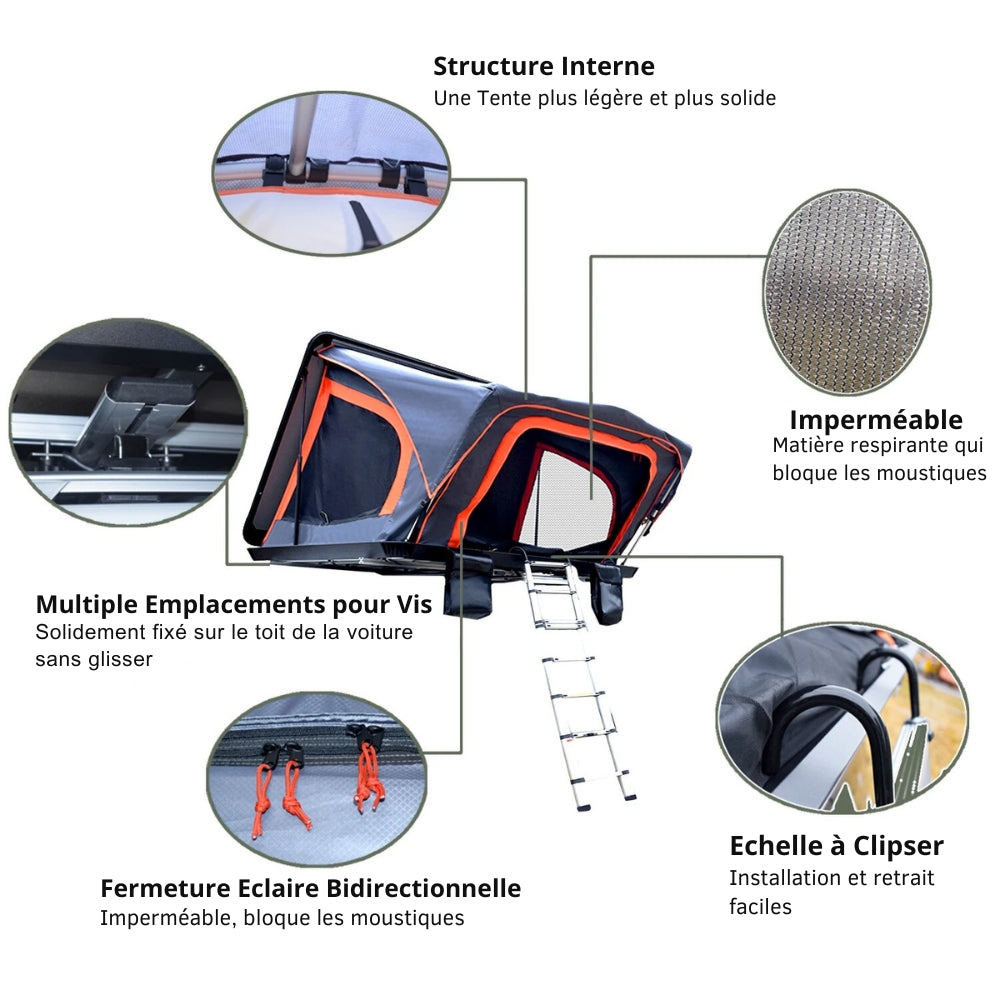 Tenda da Tetto 2 Posti per Auto con Chiusura Rigida