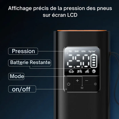 Gonfiatore pneumatici portatile e senza fili per auto